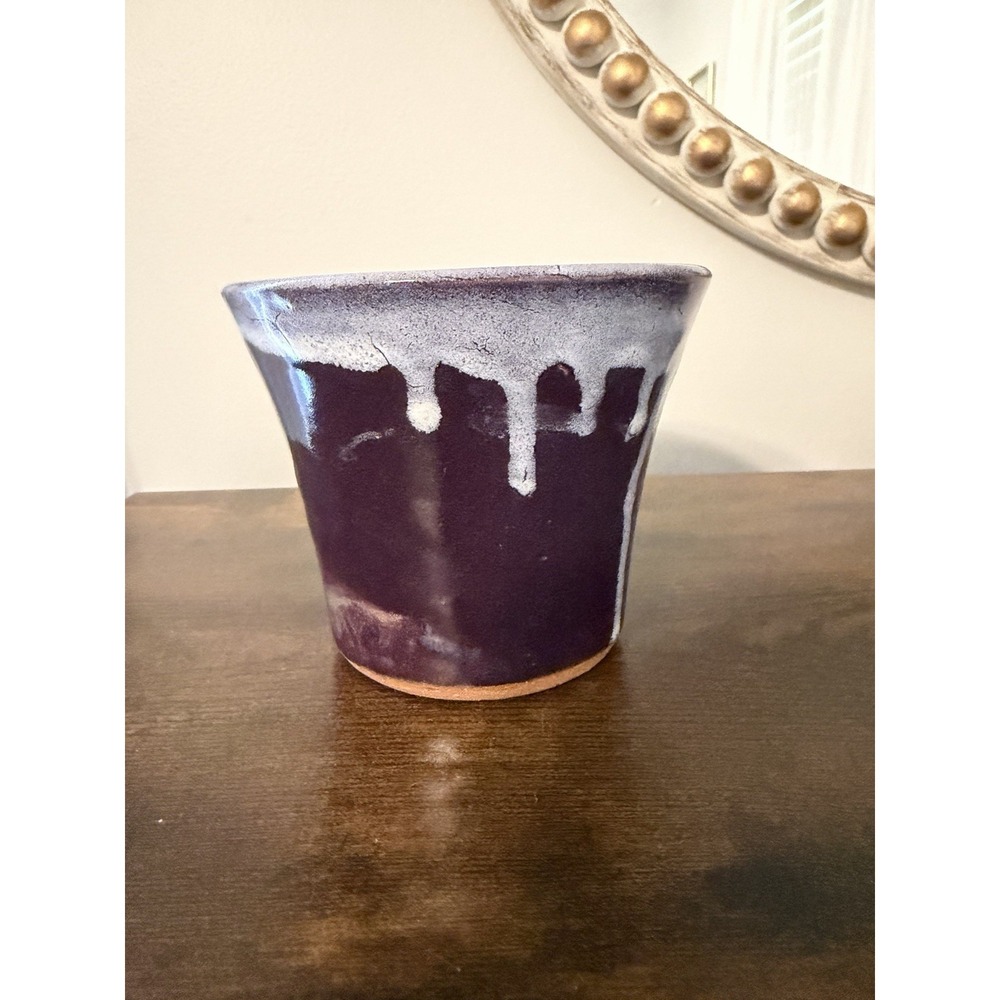 Studio Pottery Apple Baker Purple Drip Glaze Signed on Bottom Stoneware 5"